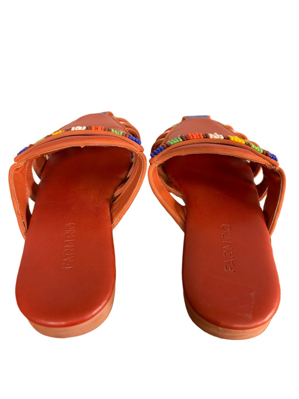 Farm Rio Rust Rainbow Beaded Mule Slides Boho Brazilian size 8.5 - Picture 4 of 8